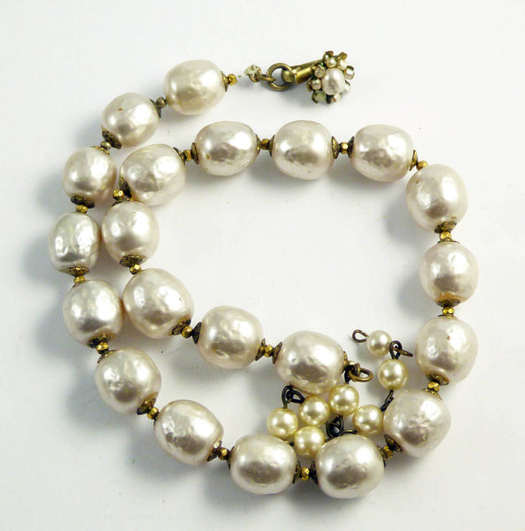 Miriam Haskell. Japanese glass pearls, cream, 07193, 8mm, vintage jewelry  supplies, glass pearls, vintage beads, vintage pearls, cream, baroque pearls,  jewelry making, jewelry history, Haskell, B'sue Boutiques, vintage beads,  Japanese pearls