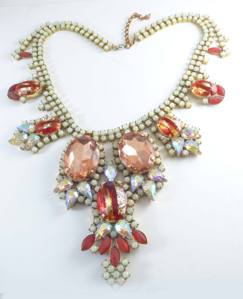 Taboo Vaseline Uranium Glass Peach Dragons Eye Czech Glass Statement Necklace