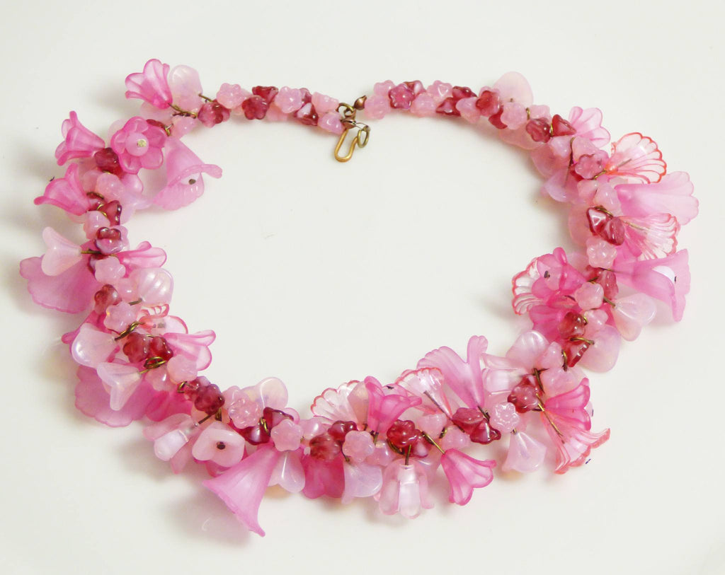 Glass Flower Bead Necklace, Shades of Pink