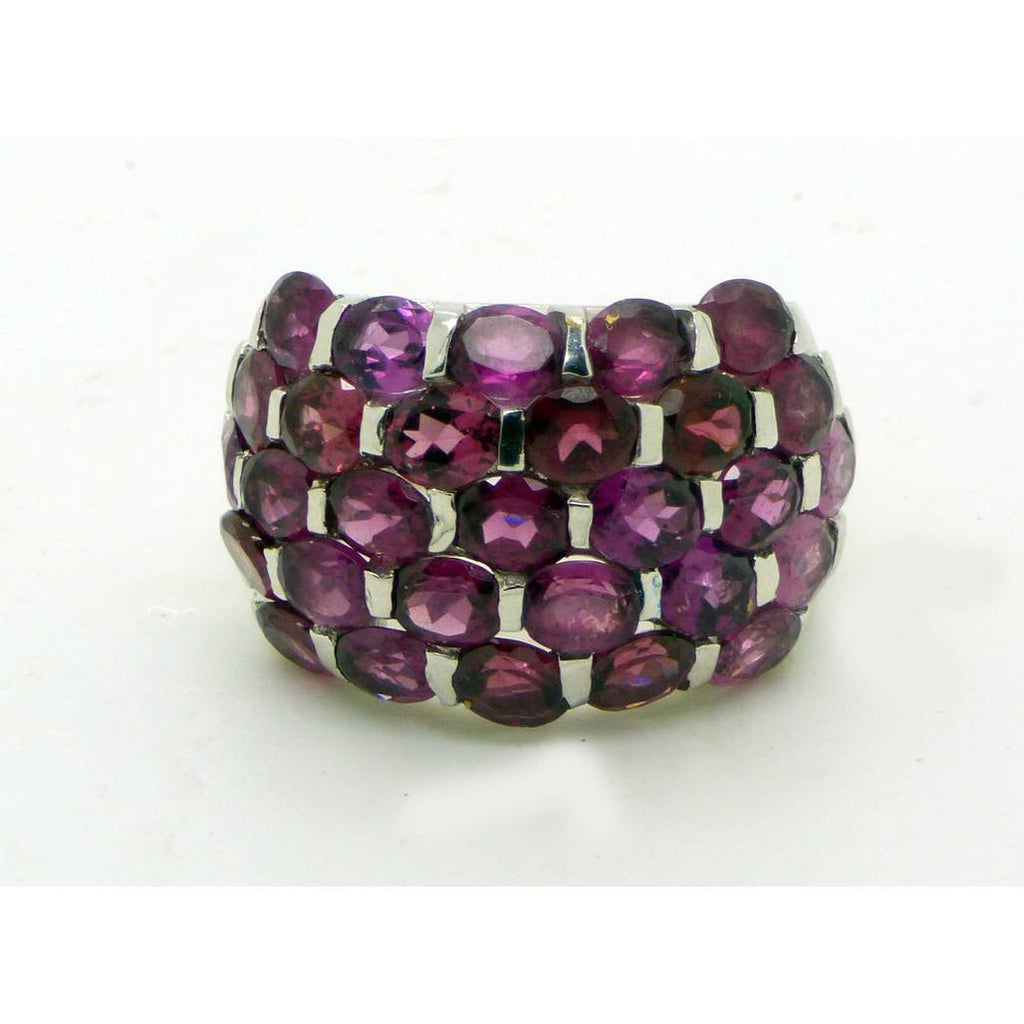 Natural Raspberry Rhodolite Garnet 14k White gold over Sterling Silver Ring, Size 9