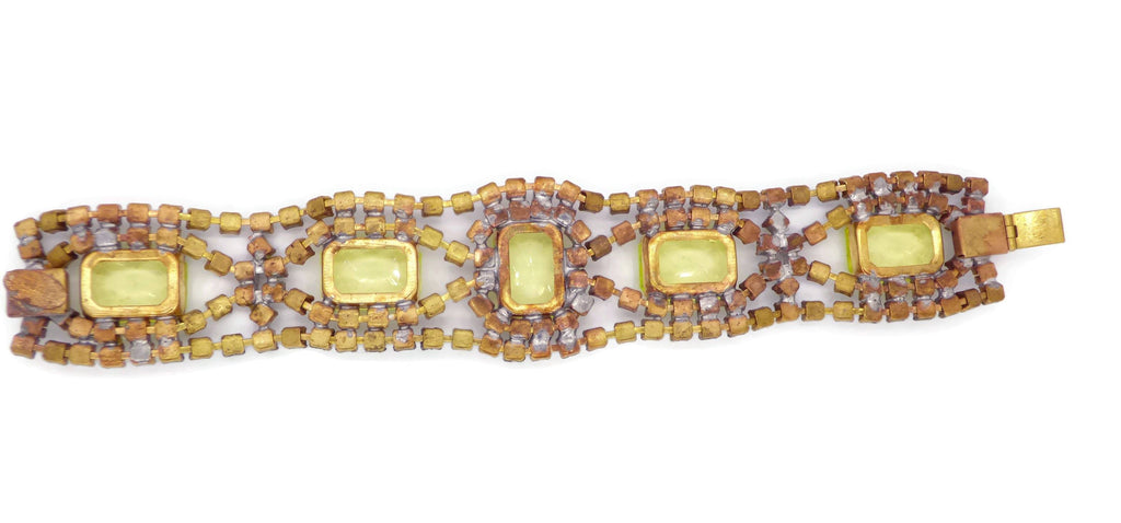 Czech Vaseline Uranium Glass Bracelet - Vintage Lane Jewelry