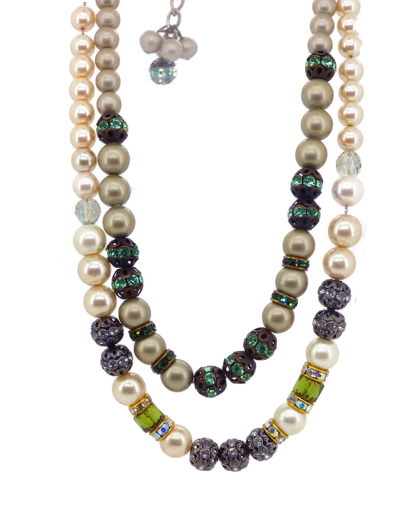 Vintage Hobe Glass Pearl Rhinestone Necklace