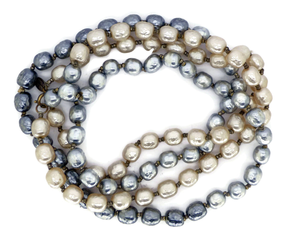 Miriam Haskell Baroque Glass Pearl Long Necklace