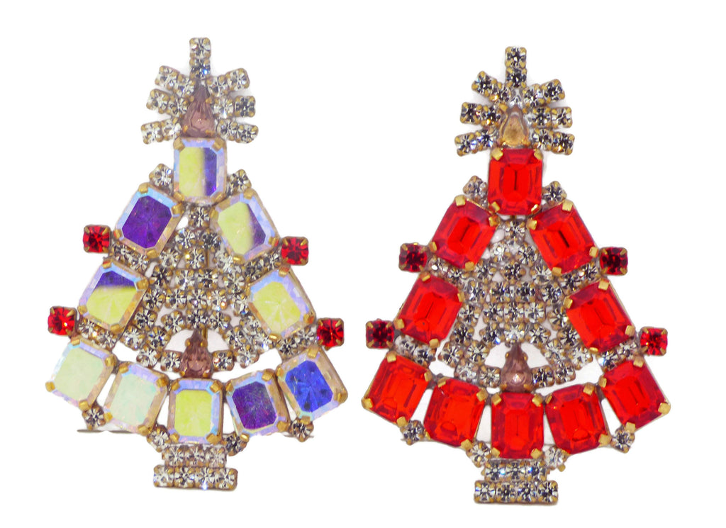 Christmas Trees Czech Glass Brooches