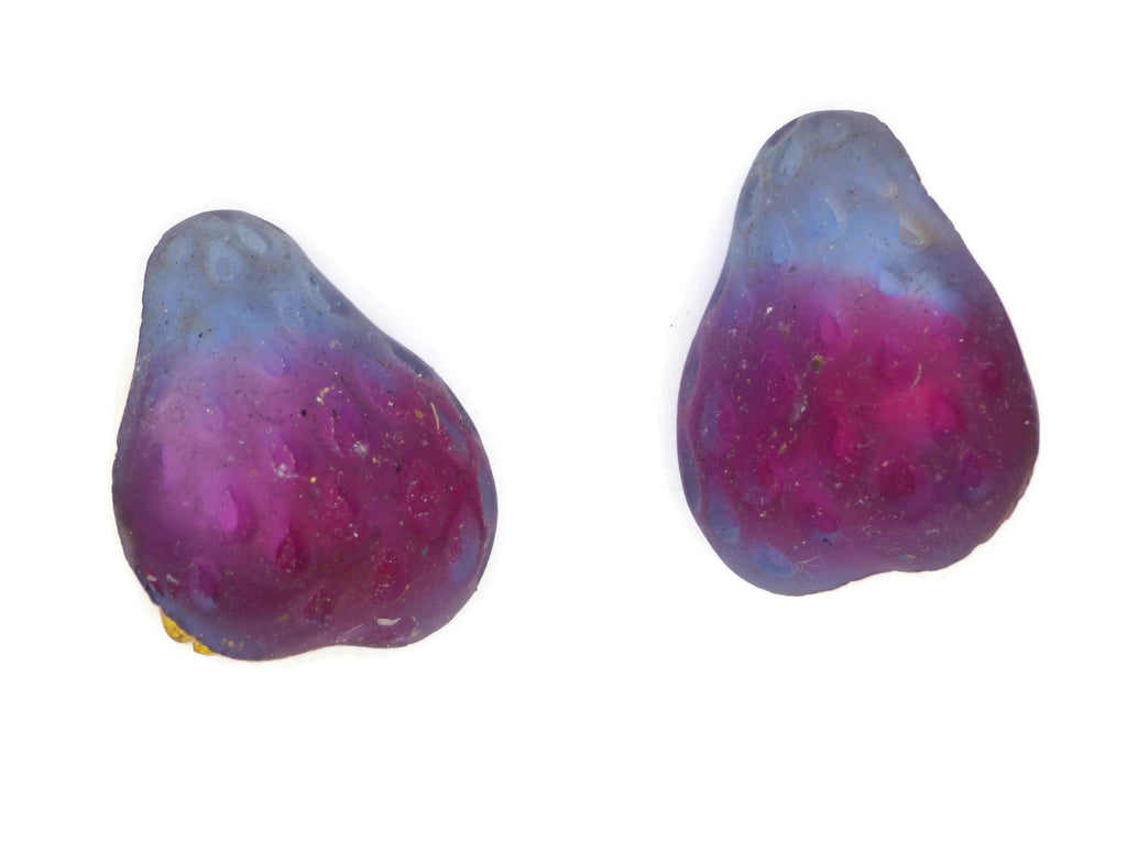 Molded Glass Pear Berry Clip On Earrings