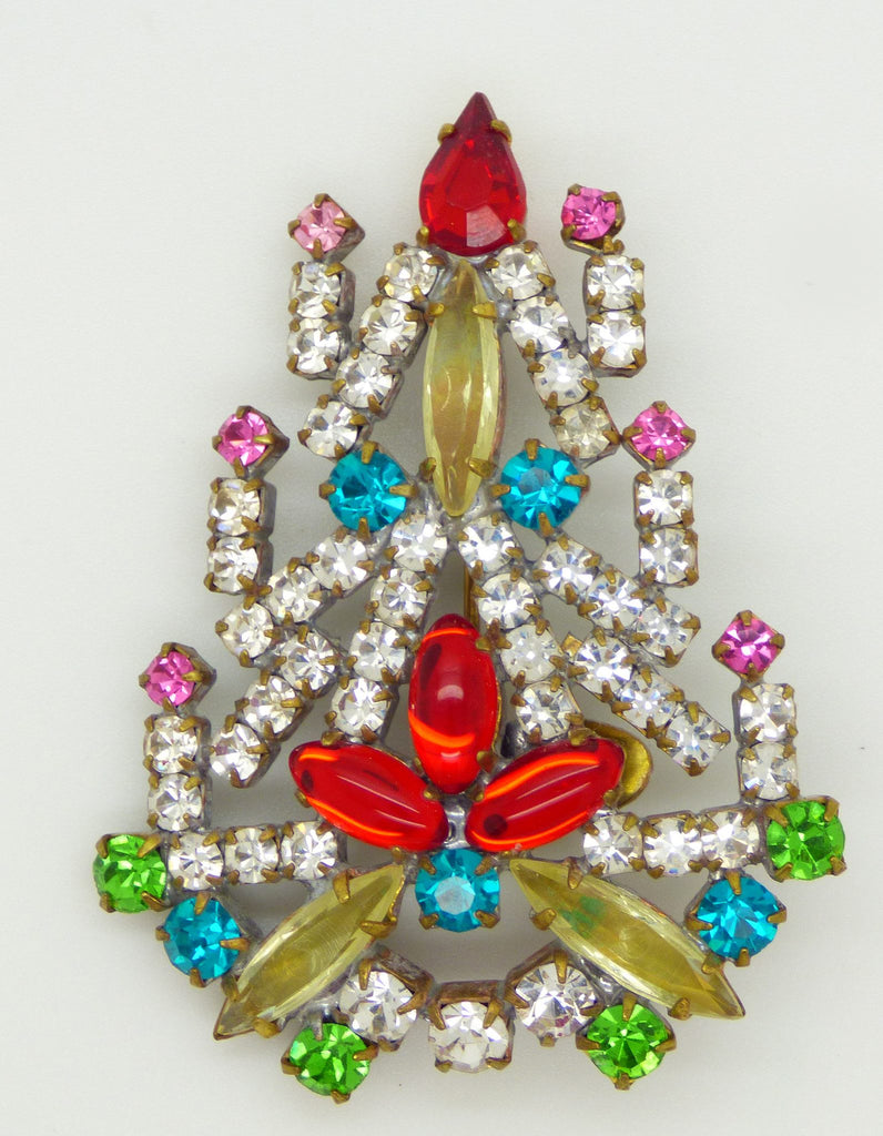 Czech Glass Taboo Christmas Tree Pin, X-mas pin, Holiday Brooch