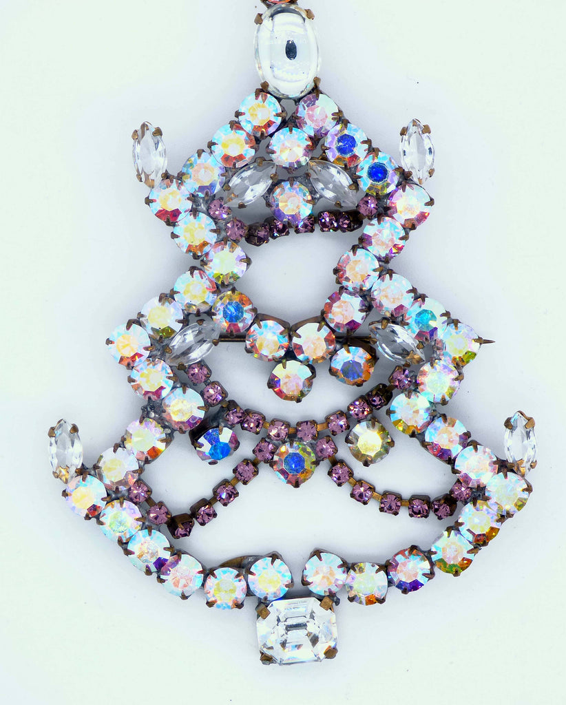 Bijoux MG AB Christmas Tree Pin, Rhinestone Brooch