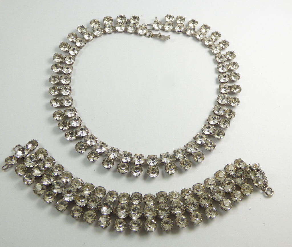 Vintage Rhinestone Necklace Bracelet Set