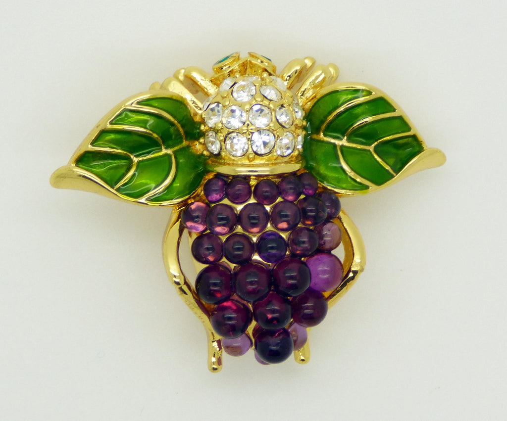 Joan Rivers Grape Cluster Bee Brooch/Pin, Figural Pin, Bumble Bee Pin - Vintage Lane Jewelry