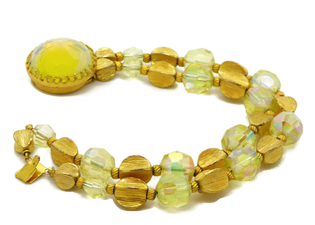 Vintage Alice Caviness Yellow Art Glass Double Strand Bracelet
