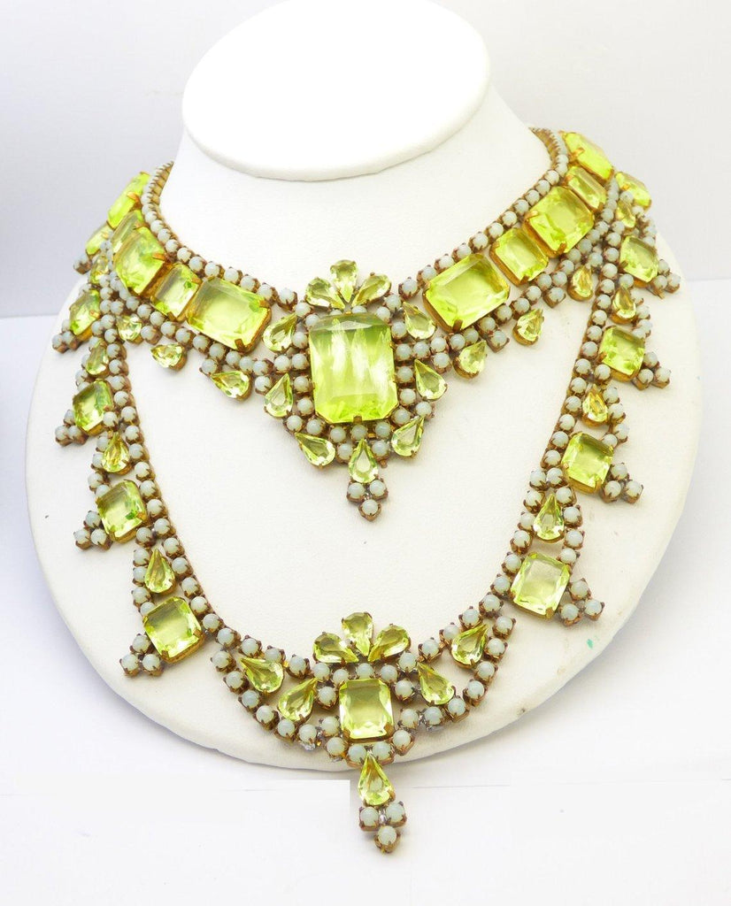 Czech Husar D Vaseline Uranium Glass Statement Necklace