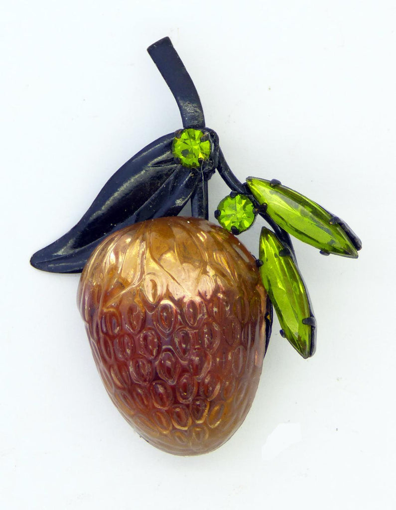 Vintage Austria Glass Berry Japanned Fruit Brooch