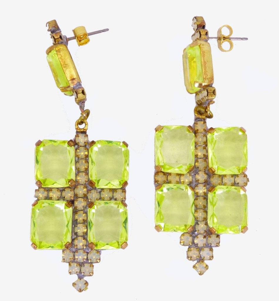 Vaseline Uranium Czech Glass Pierced Earrings