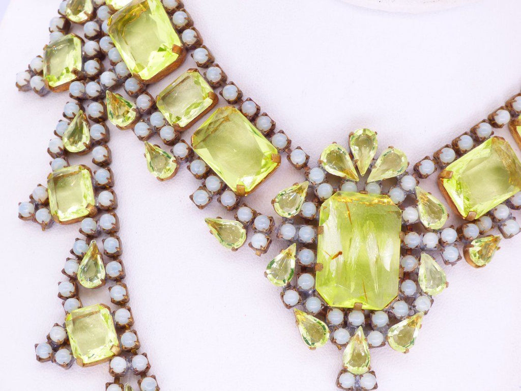 Czech Husar D Vaseline Uranium Glass Statement Necklace - Vintage Lane Jewelry