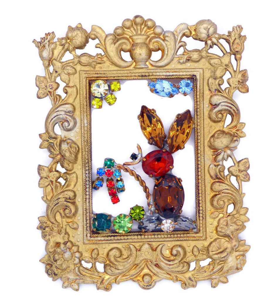 Rhinestone Easter Bunny Portrait Brooch