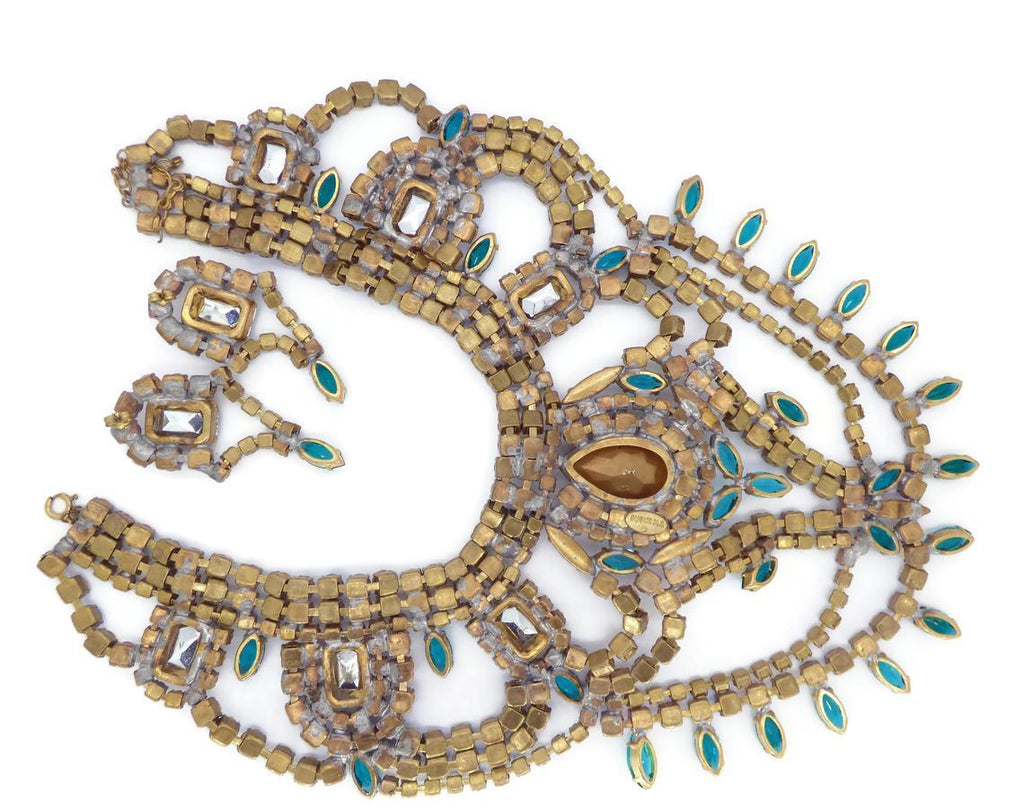 Bijoux MG Statement Necklace Multicolored Czech Rhinestones and Earrings - Vintage Lane Jewelry