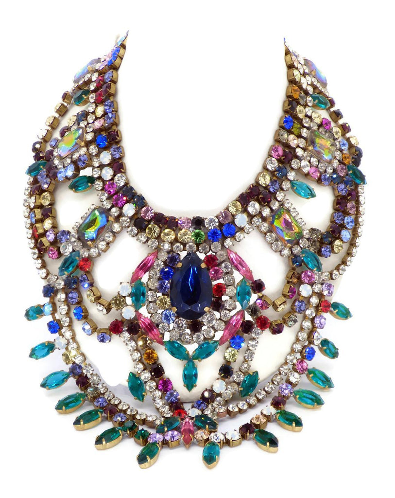 Bijoux MG Statement Necklace Multicolored Czech Rhinestones and Earrings