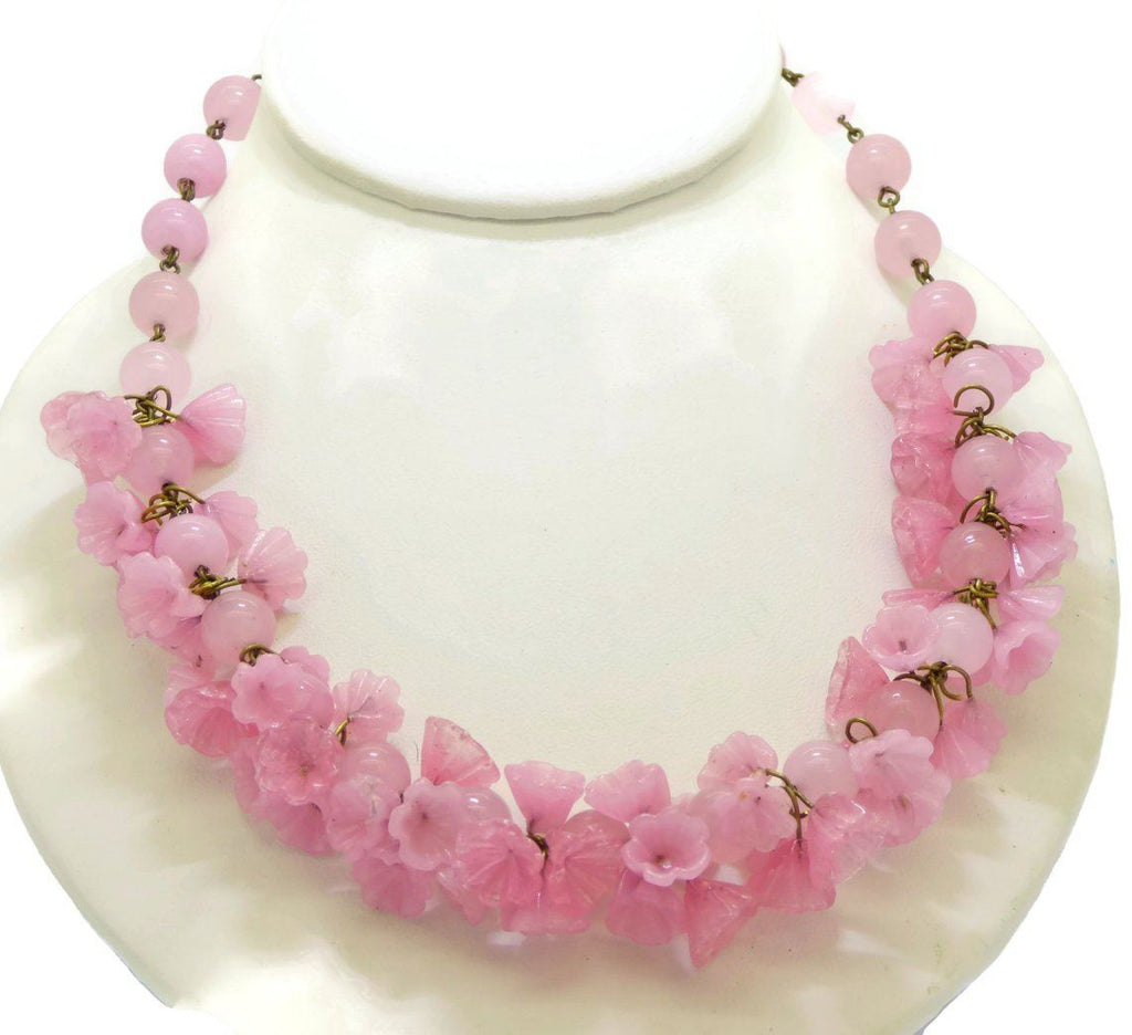 Pink Quartz Beads Glass Flower Necklace