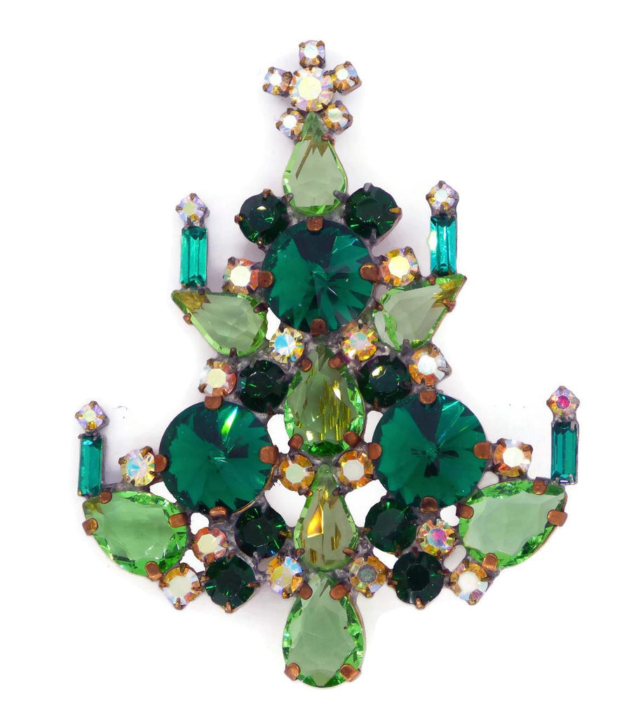 Green Rhinestone Christmas Tree Brooch