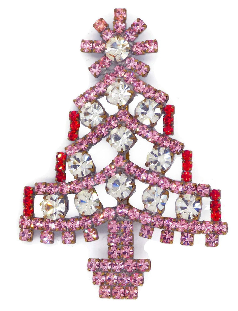 Husar D Pink Rhinestone Christmas Tree Brooch