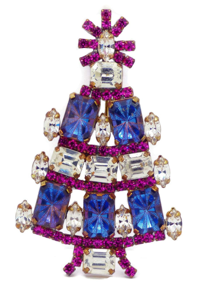 Blue 3D Stones Czech Christmas Tree Pin