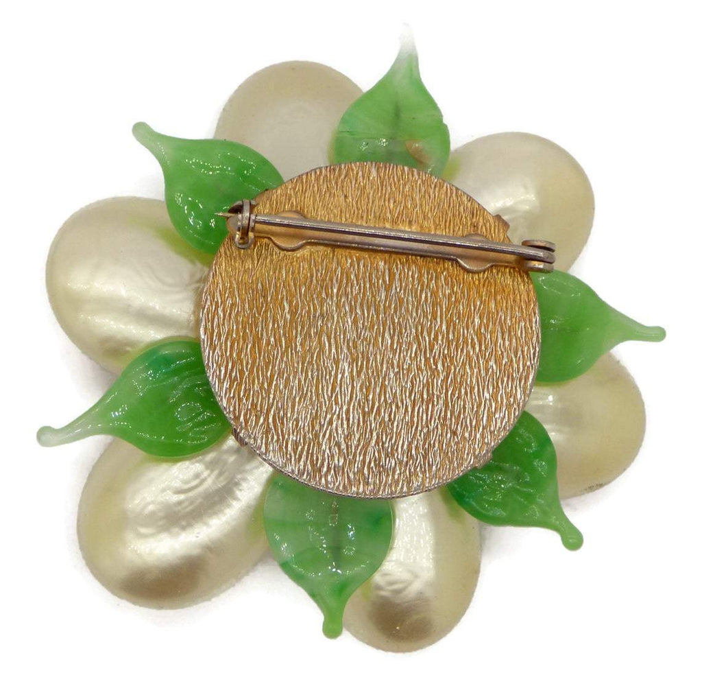 Vintage High End Faux Pearl Art Glass Rhinestone Flower Brooch - Vintage Lane Jewelry