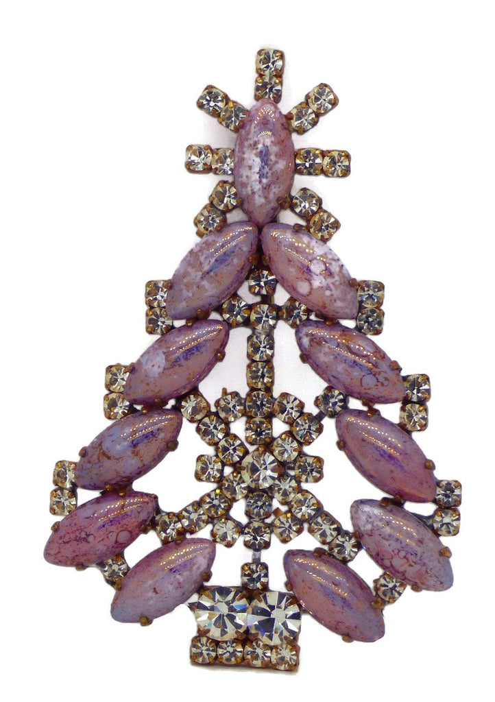 Mottled Lavender Stones Rhinestone Christmas Tree Brooch