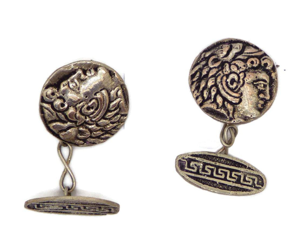 Vintage 800 Fine Silver Homeric Coin Style Cufflinks - Vintage Lane Jewelry