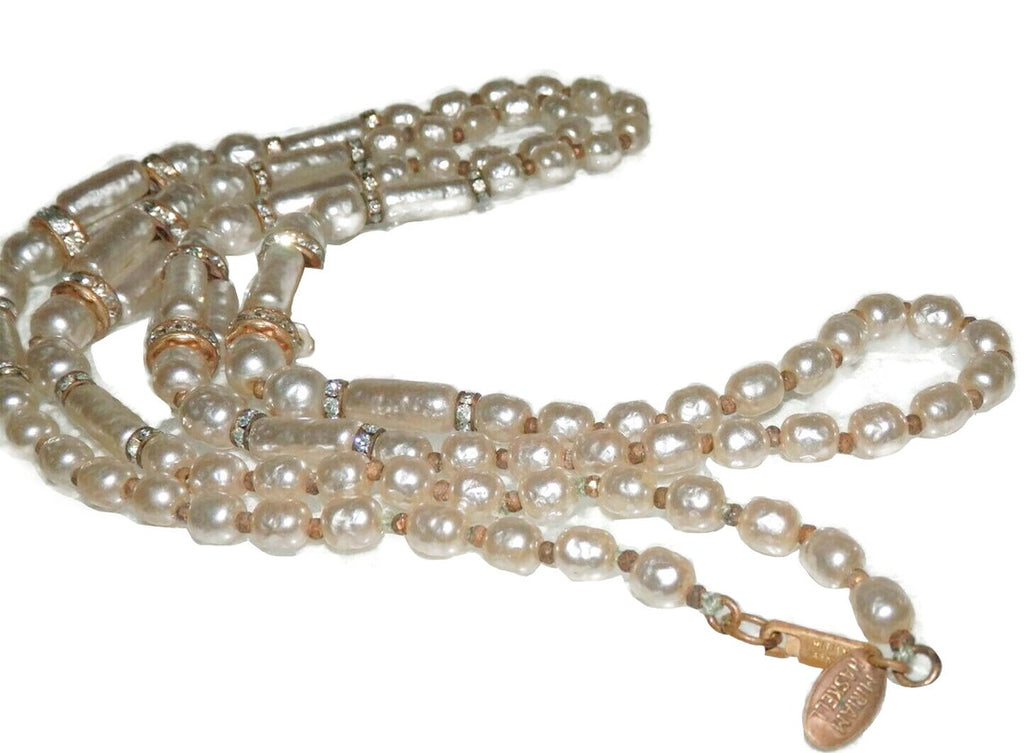 Signed Miriam Haskell Baroque Glass Pearl Rondelle Necklace - Vintage Lane Jewelry
