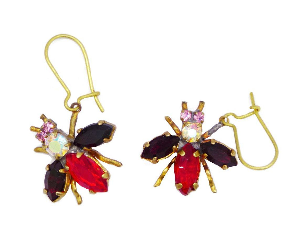 Czech Glass Black and Red Fly Earrings