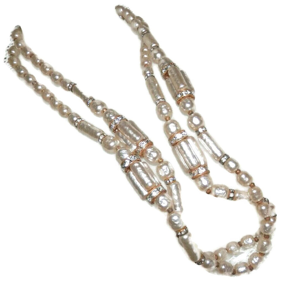 Signed Miriam Haskell Baroque Glass Pearl Rondelle Necklace