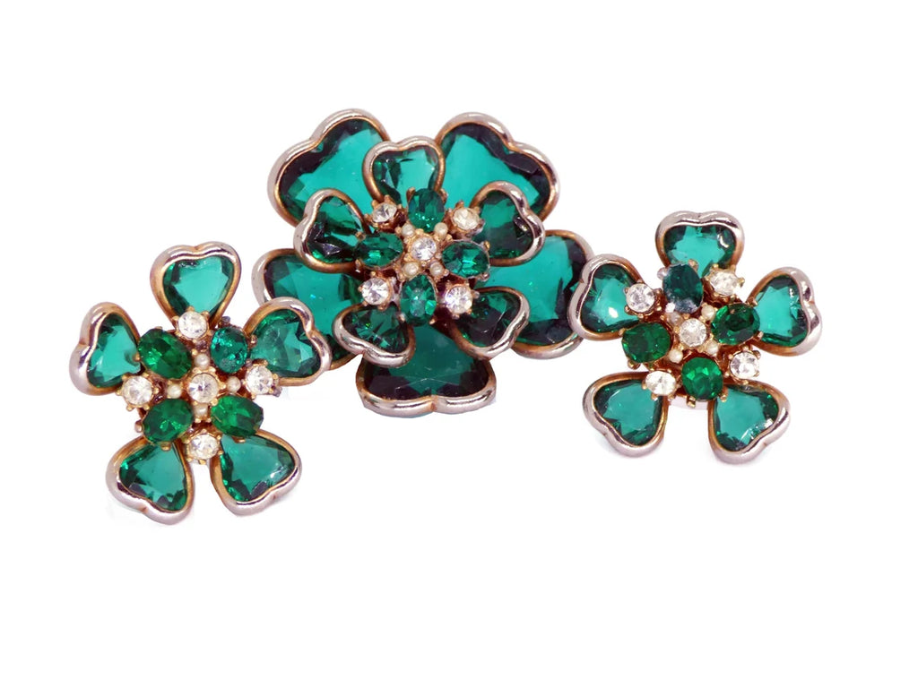 Green Glass Flower Demi Parure