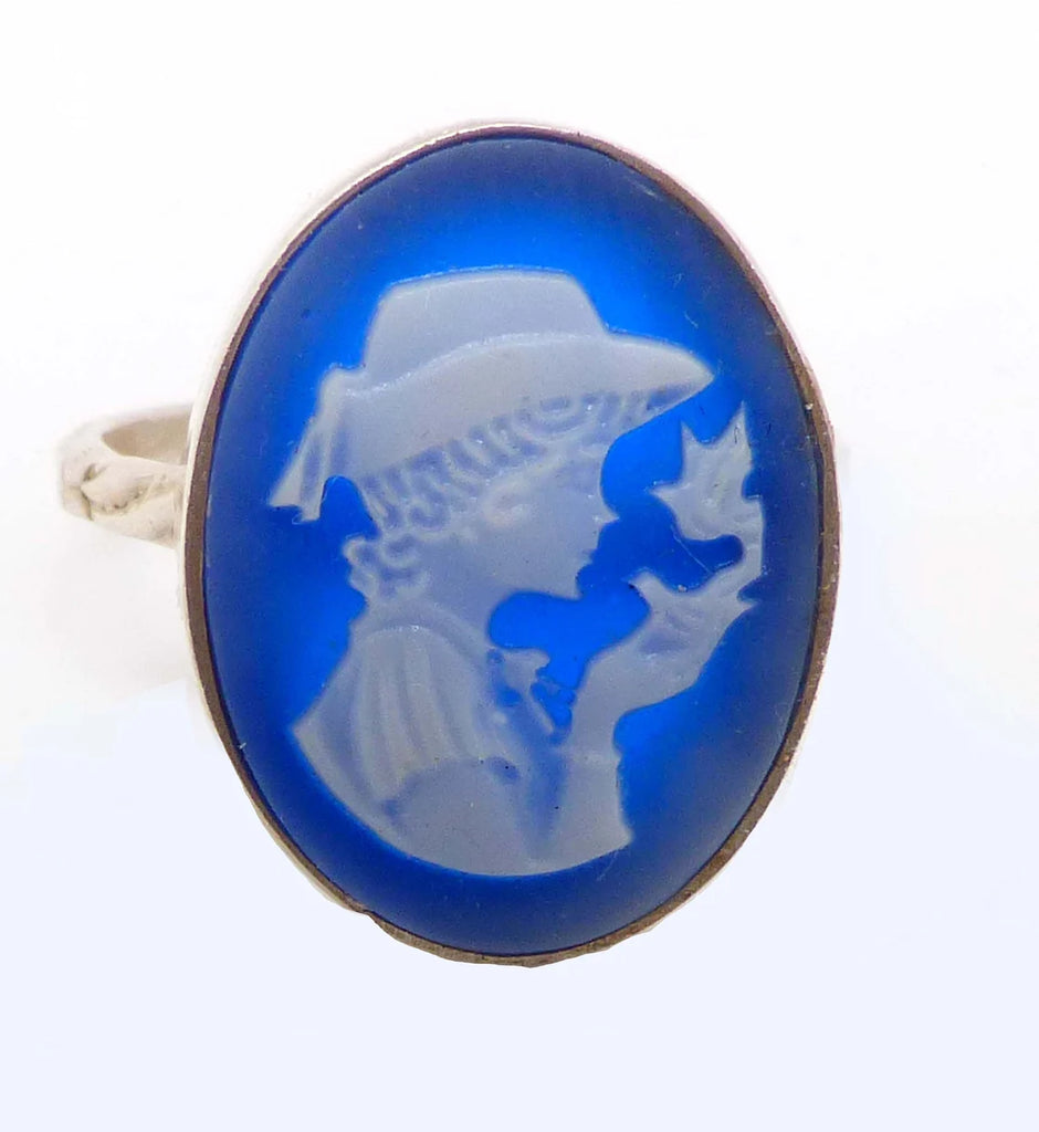 Art Deco Blue Onyx Italian Cameo Ring