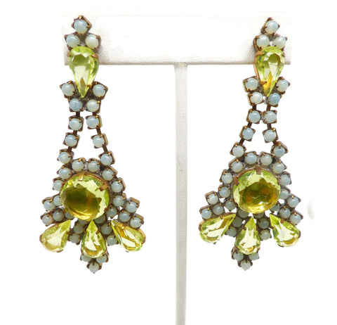 Coro Frosted Green Marquis & Aurora Borealis Earrings