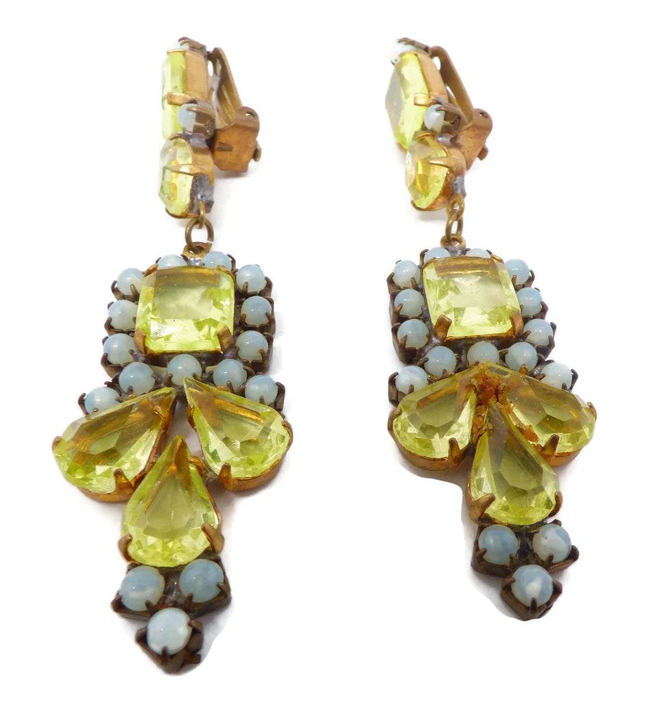 Czech Glass Vaseline Uranium Clip Earrings