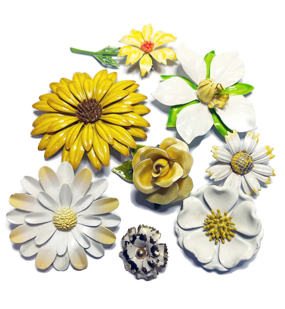 Vintage Enamel Flower Pins Yellow Lot