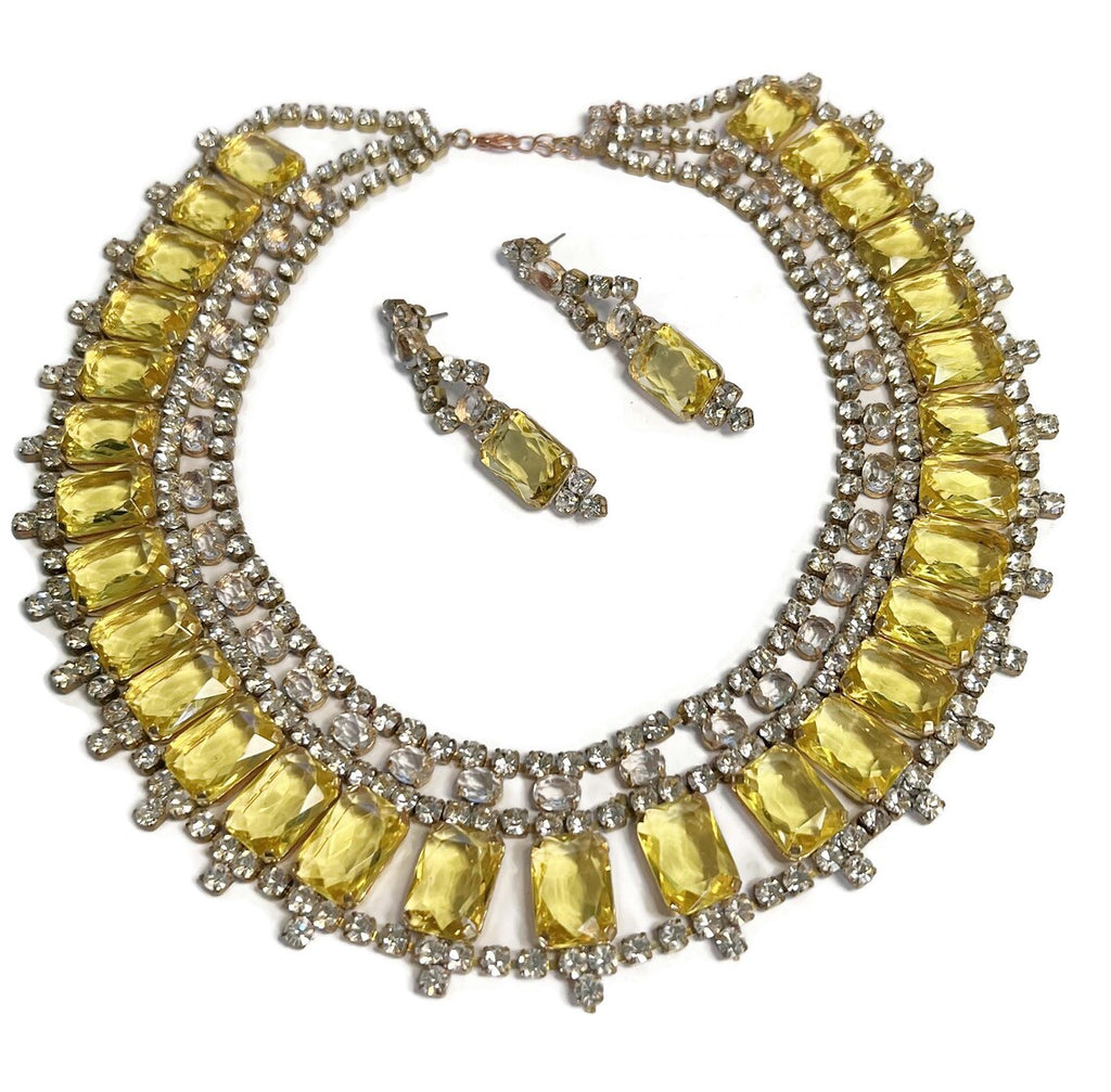 Husar D. Yellow Gold Czech Glass Bib Style Collar Necklace, Statement Necklace