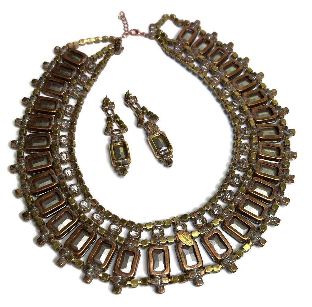 Husar D. Bright Blue Czech Glass Bib Style Collar Necklace - Vintage Lane Jewelry