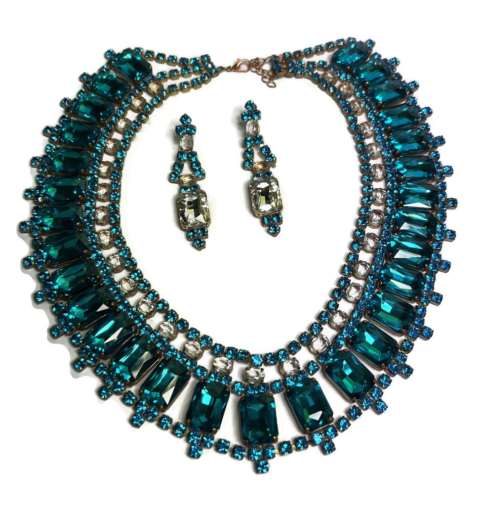 Husar D. Bright Blue Czech Glass Bib Style Collar Necklace