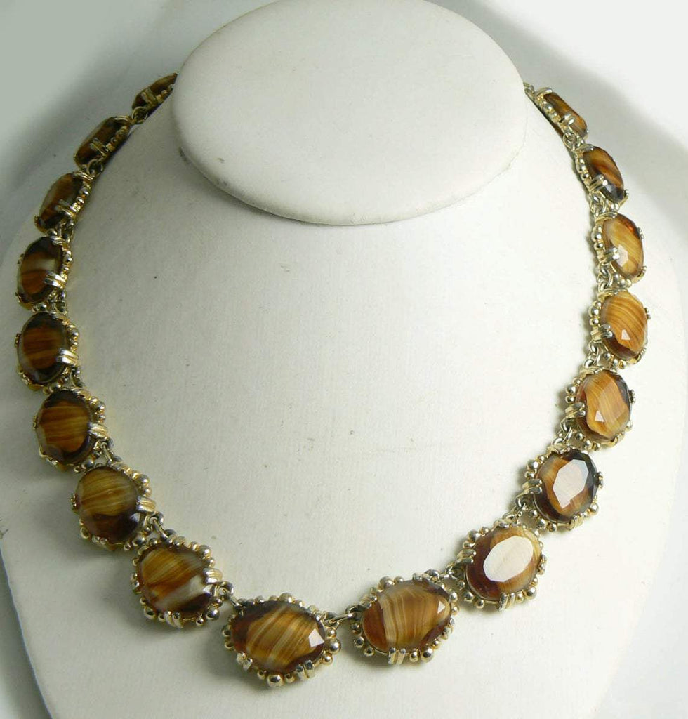 Vintage Brown Agate Glass Necklace - Vintage Lane Jewelry