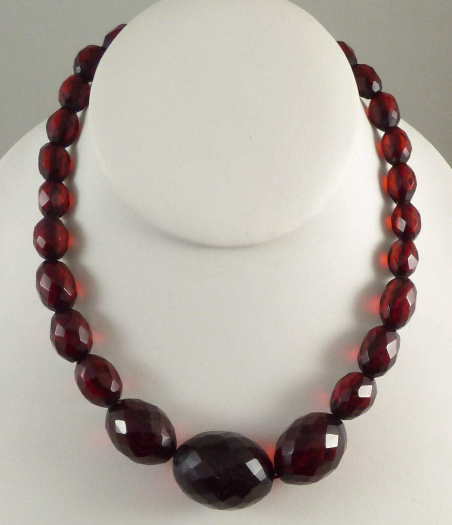 Cherry Bakelite Graduated Bead Necklace, Art Deco