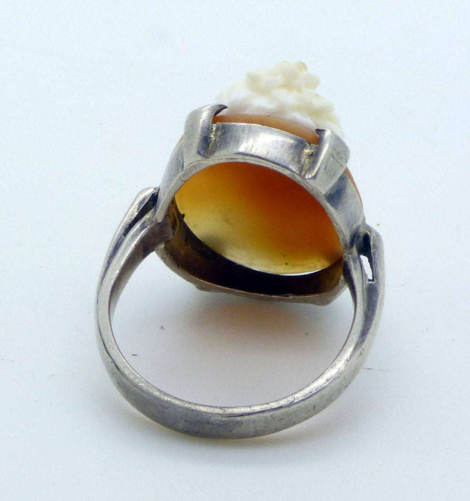 High Relief Sterling Silver Carved Shell Lady Cameo Ring, Size 6 - Vintage Lane Jewelry