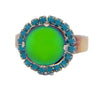 Mood Ring Shiny Silver Plated Metal Turquoise Rhinestones - Vintage Lane Jewelry