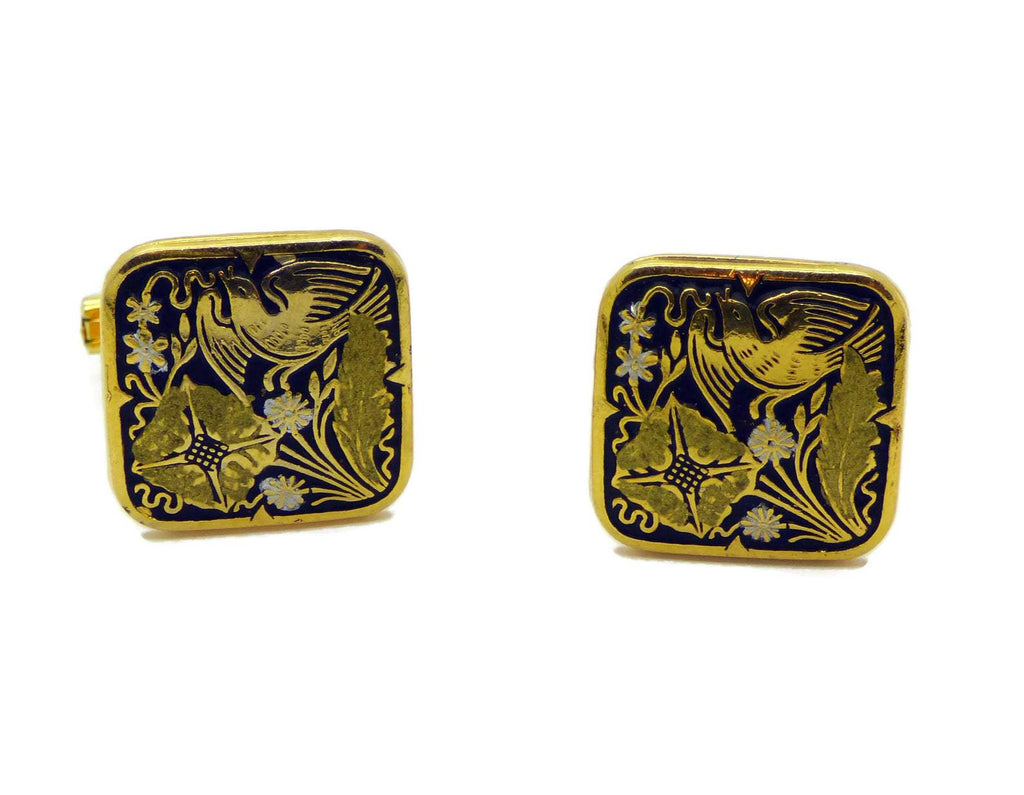 Damascene Floral Bird Cuff links, cuff Links