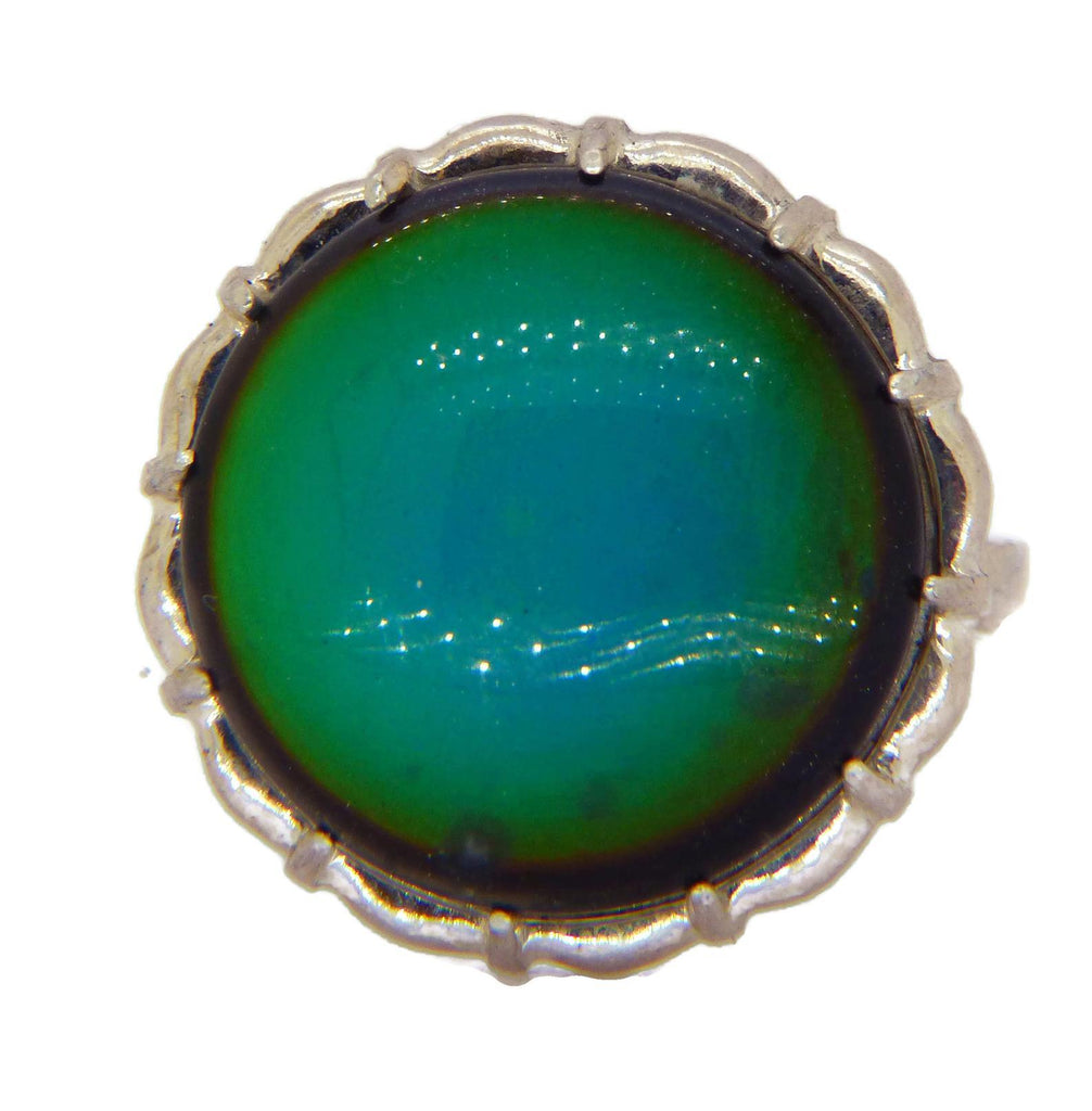 Liquid Crystal Glass Silver Round Bezel Set Mood Ring, Size 7
