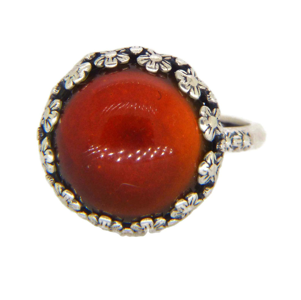 Round Mood Ring Sterling Silver Floral Filigree Setting, Adjustable.