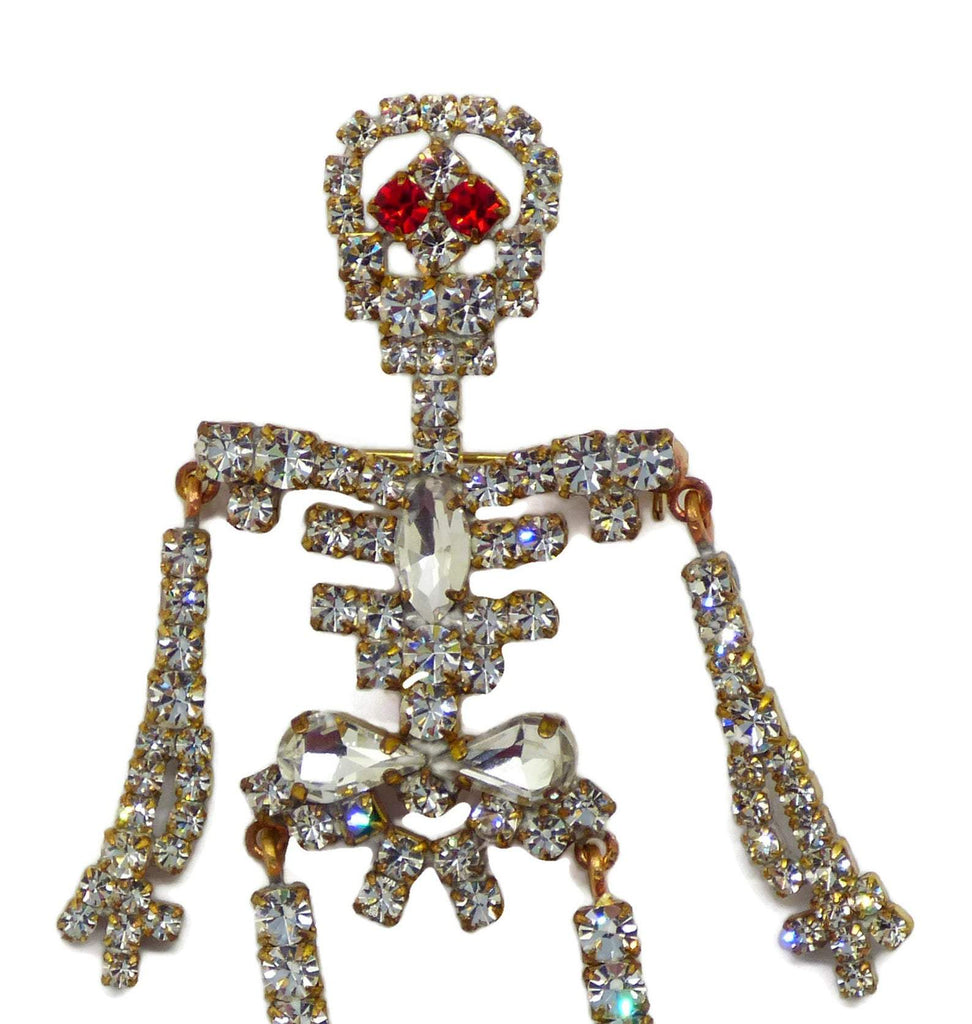 Czech Rhinestone Skeleton Halloween Holiday Brooch