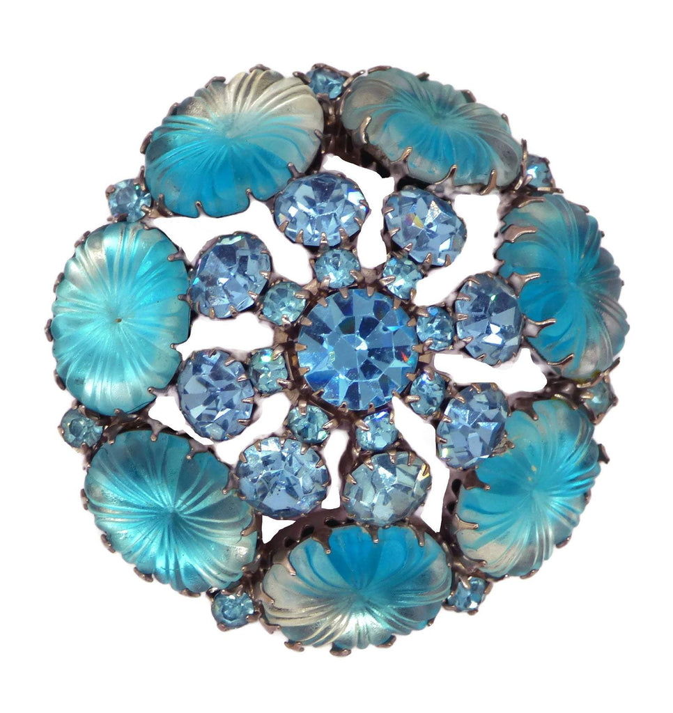 Vintage Carved Molded Aqua and White Pillowcase Brooch