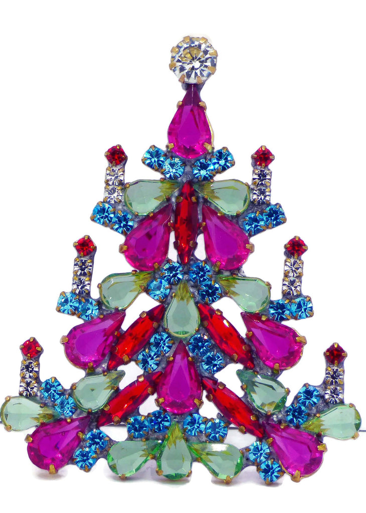 Pastel Czech Glass Christmas Tree Brooch