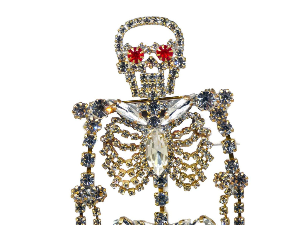Huge Czech Rhinestone Skeleton Halloween Holiday Brooch